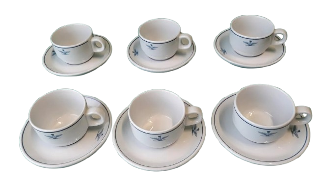 SET 6 TAZZINE + 6 PIATTINI CAFFÈ MARCHIO AERONAUTICA MILITARE PORCELLANA.