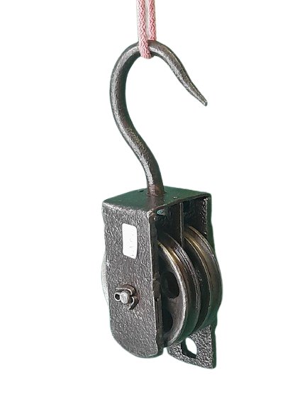 Antica Carrucola Con Gancio In Ferro Doppia Puleggia In Ghisa